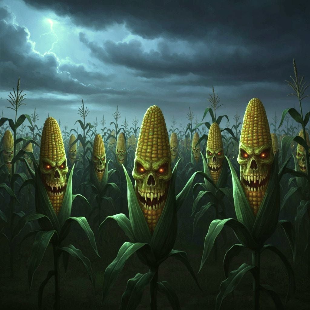 Sinister Corn Field With Ghoul Faces