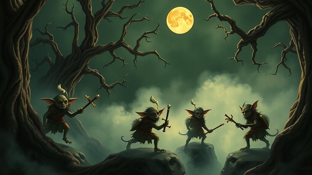 Hobgoblins Play in Haunted Forest, Fantasy Art