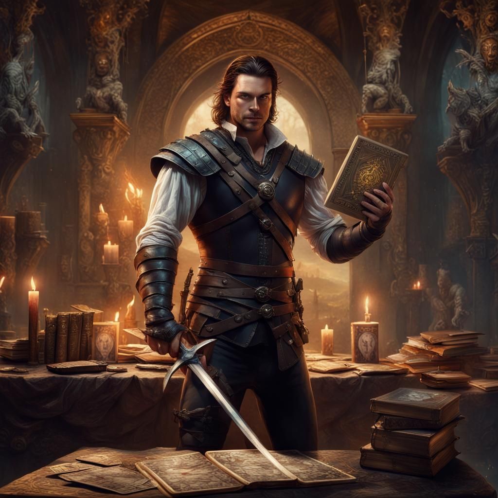 Armored Witcher with Tarot Cards, Fantasy Art