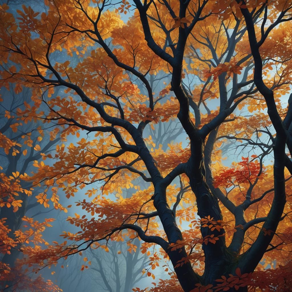 Colorful Autumn Leaves in a Photorealistic Fantasy Landscape