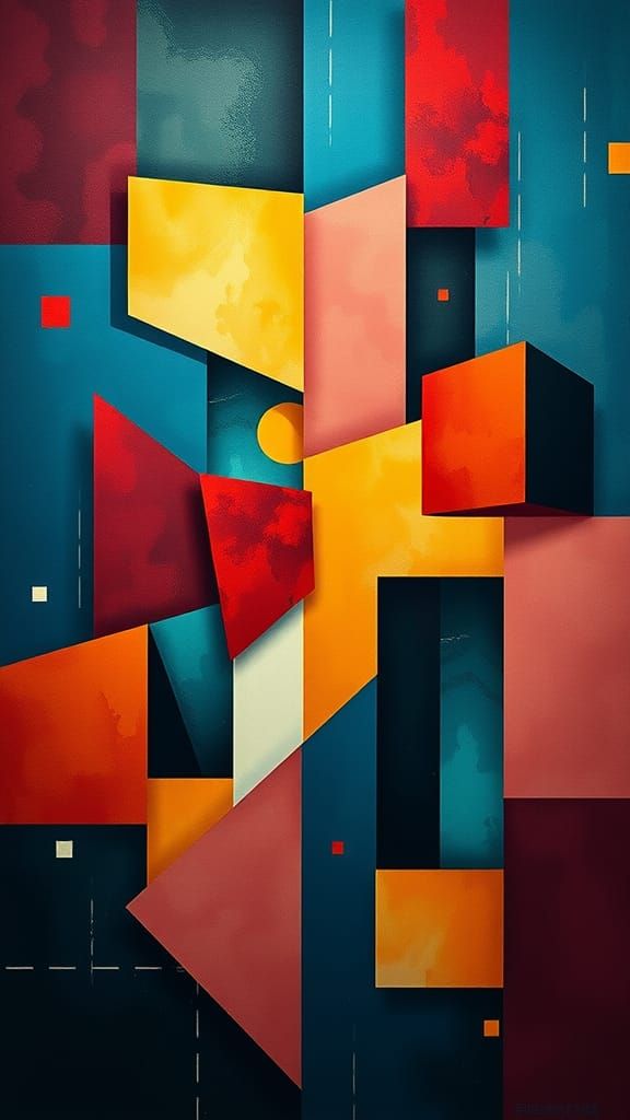 Dynamic Cubist Artwork with Geometric Forms
