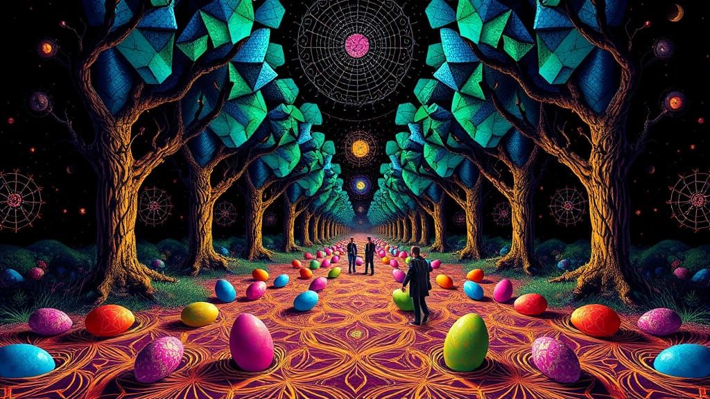 Psychedelic Easter Egg Hunt Poster in Triadic Colors