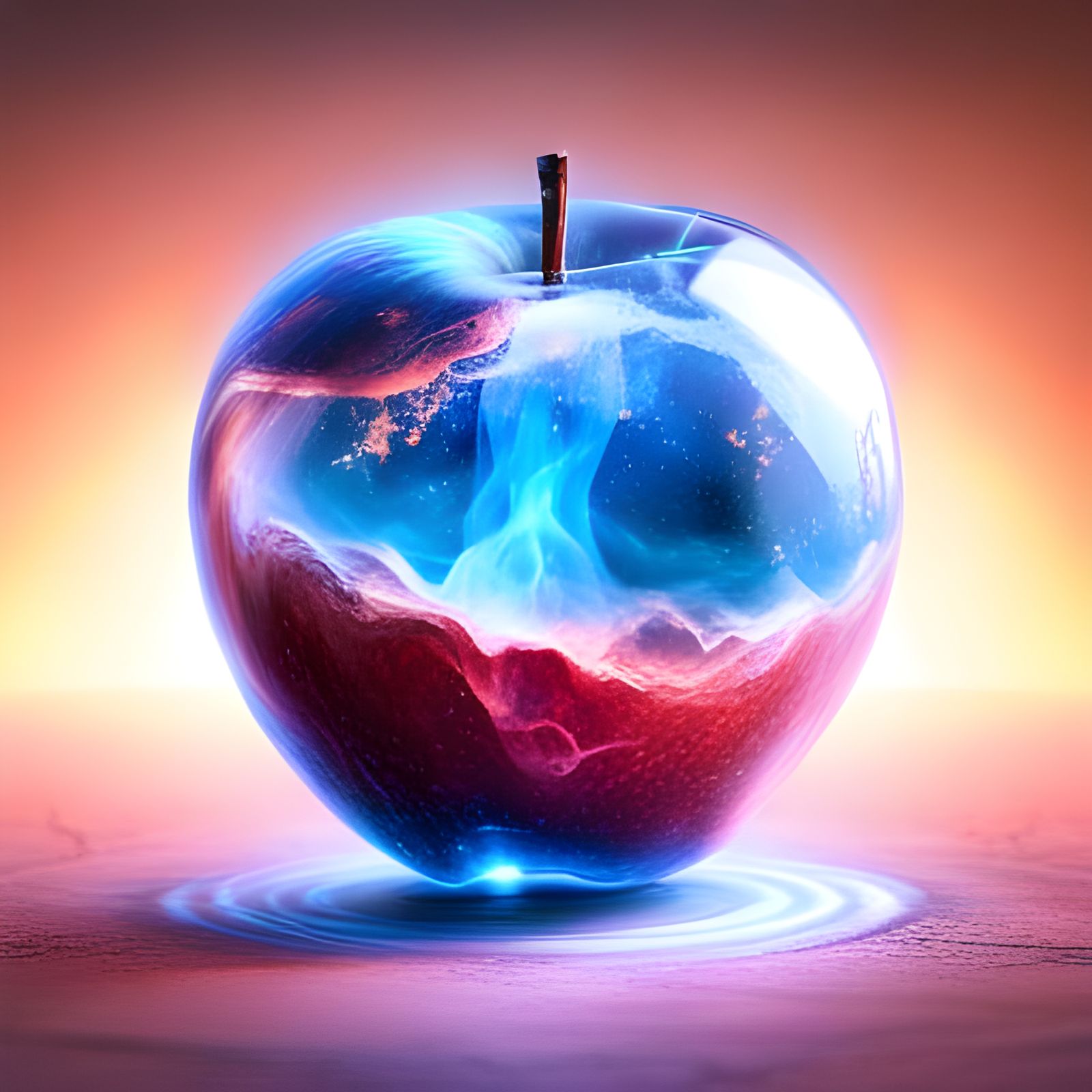 Glowing Glass Apple with Cosmic Energy