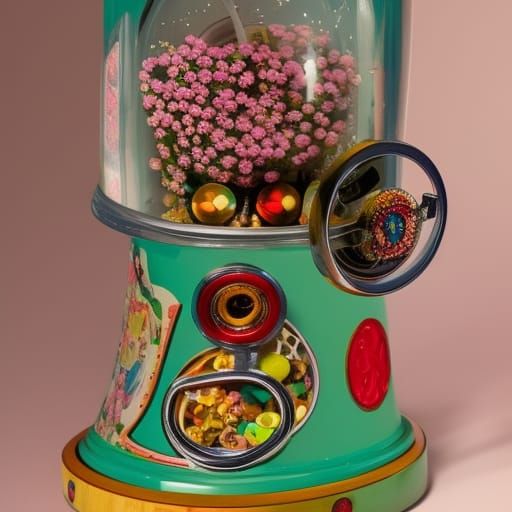 Flowers in a Gumball Machine with Cobwebs