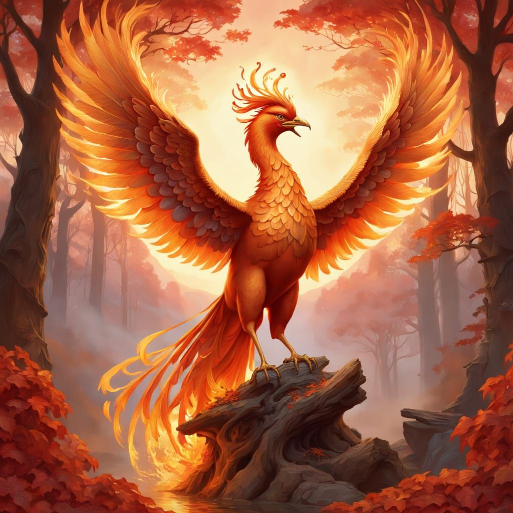 Majestic Phoenix Rising in Art Nouveau Style