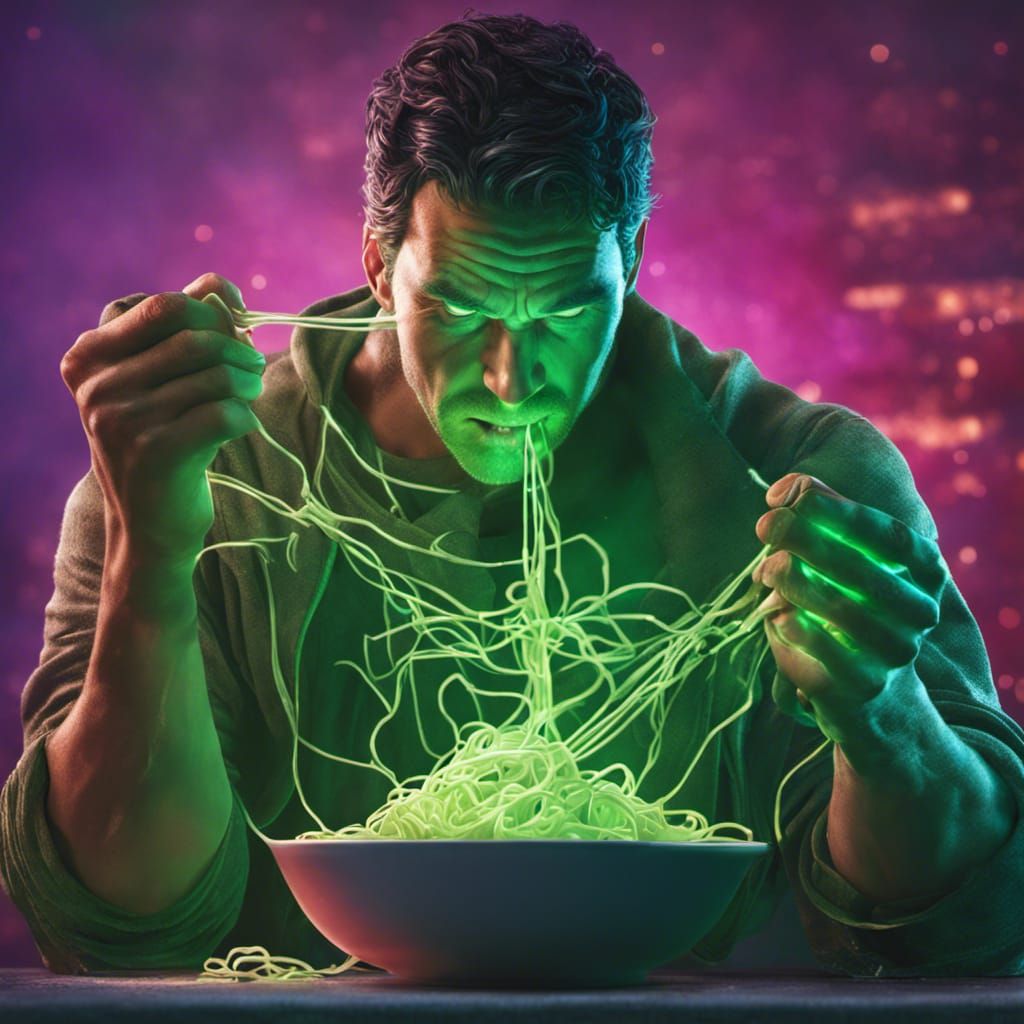 Superman eating kryptonite spaghetti