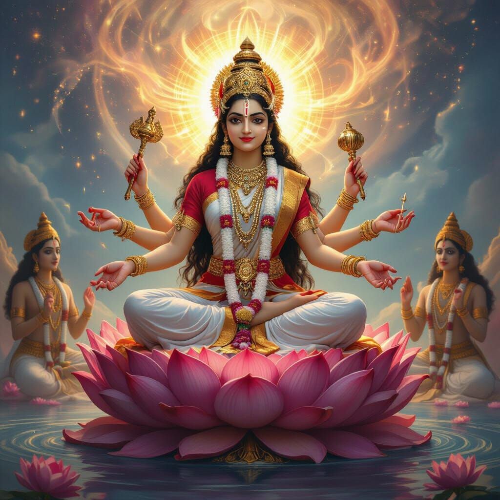 Majestic Divine Portrait of Maa Siddhidatri on Lotus Throne