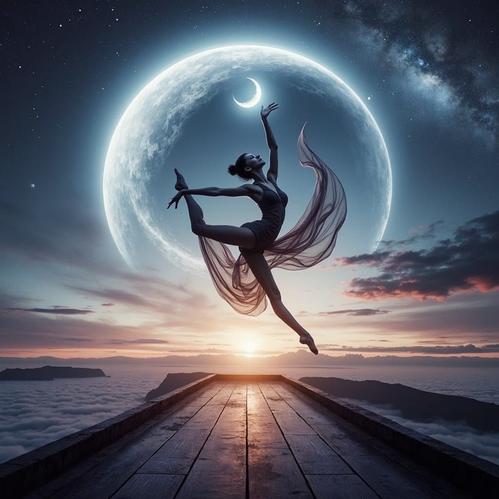 Ethereal Acrobat Dances with the Moon on the Edge of the Wor...