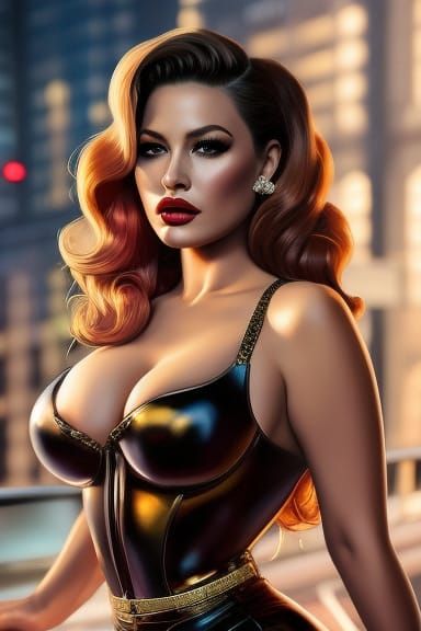 Voluptuous Pin-Up Portrait in Digital Art Style