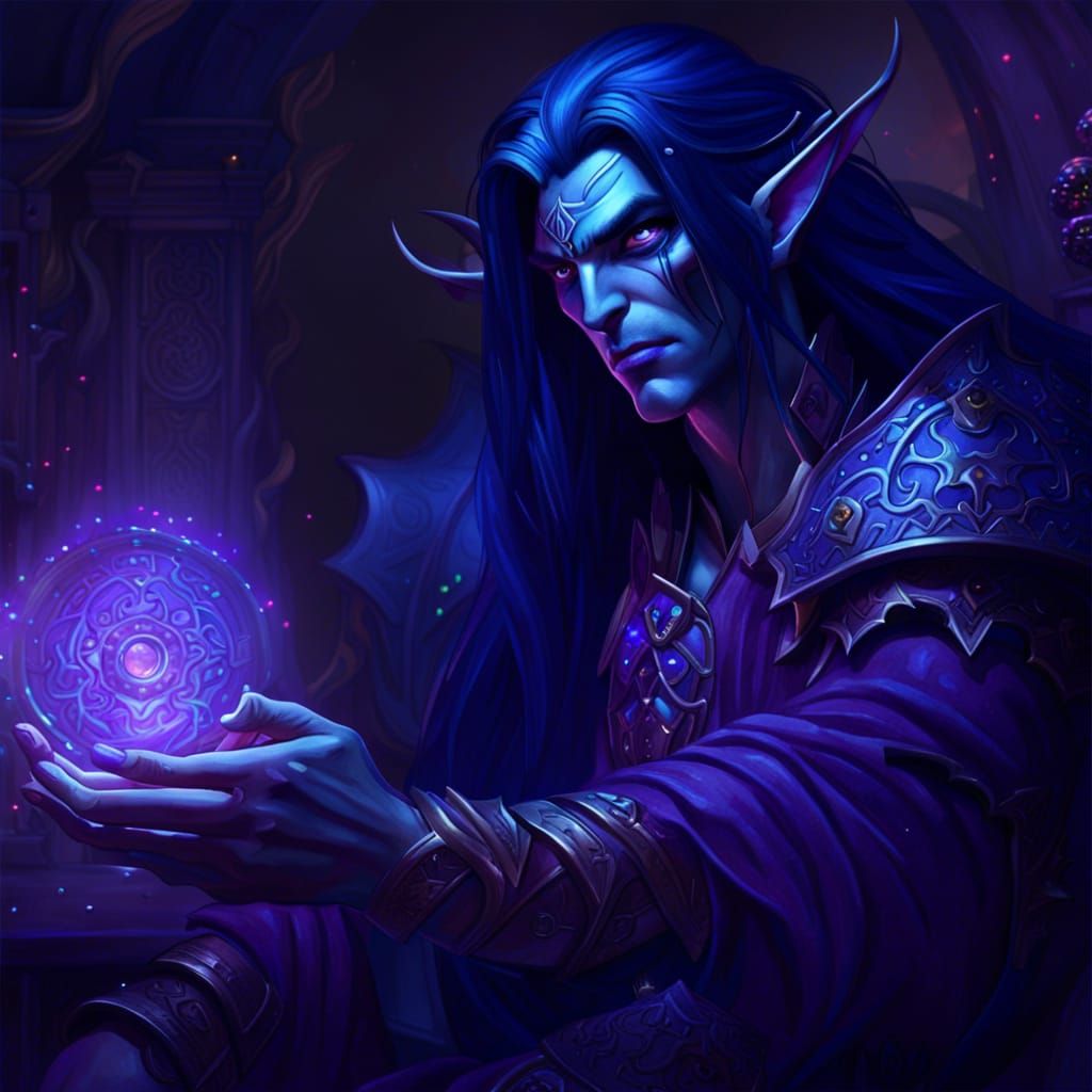 Handsome Night Elf Scholar with Purple Cube