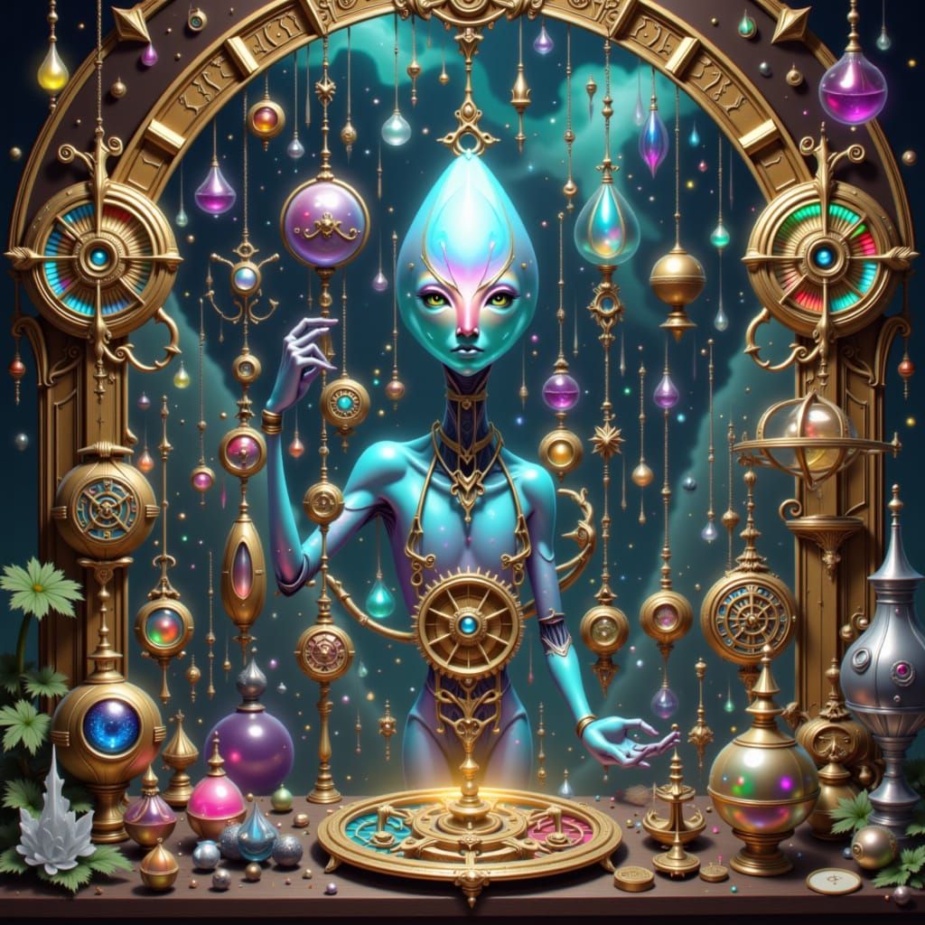 Crystalline Alien Merchant in Art Deco Style