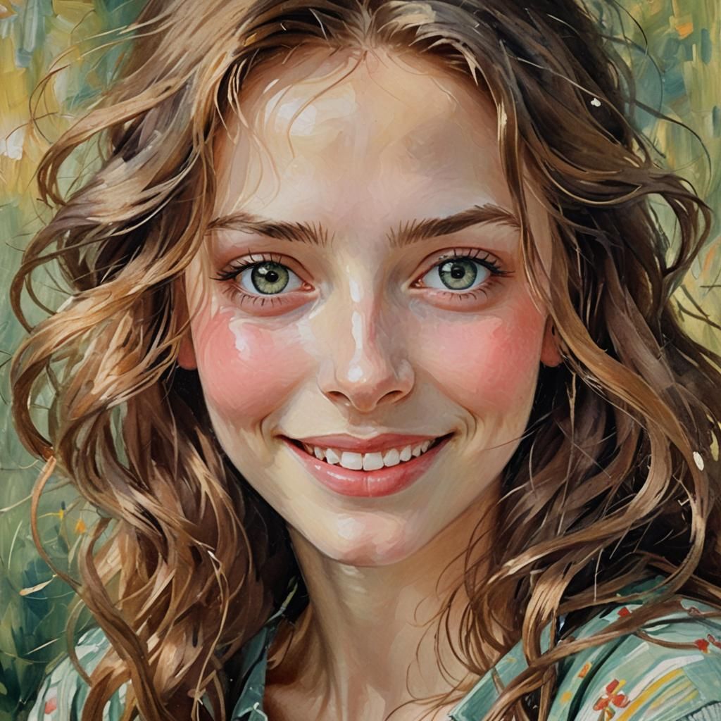 Mischievous Girl Portrait in Romantic Impressionism Style
