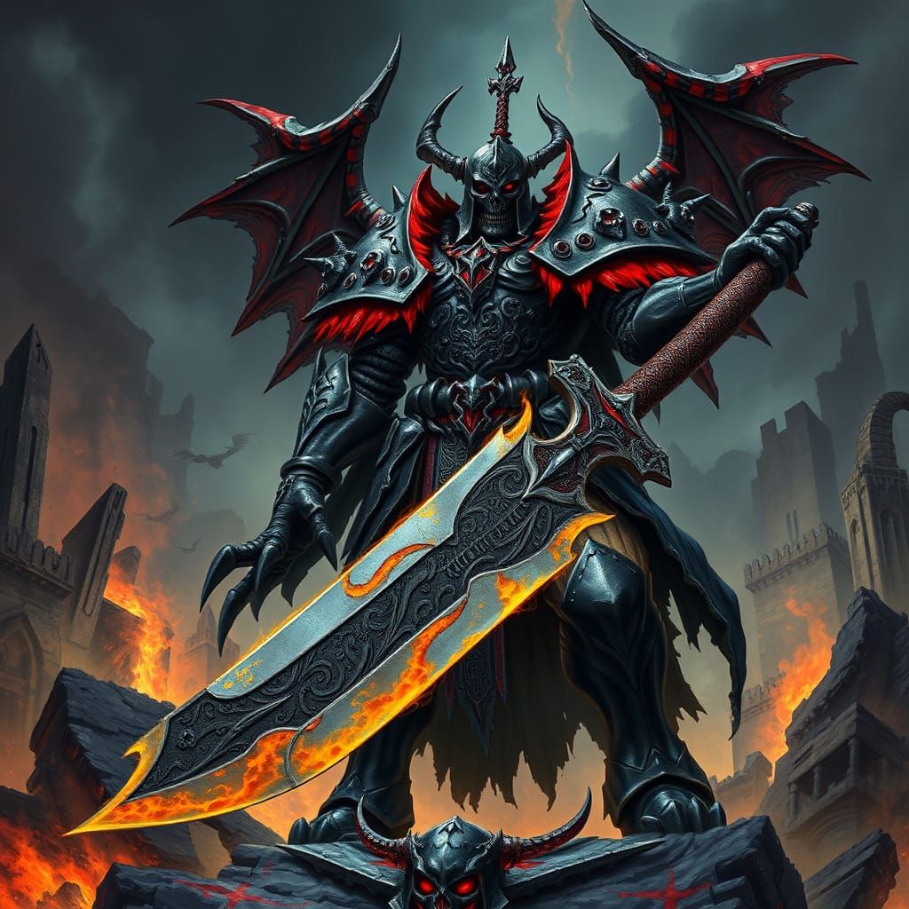 Death Knight in Infernal Plate Armor, Wielding a Necrotic He...