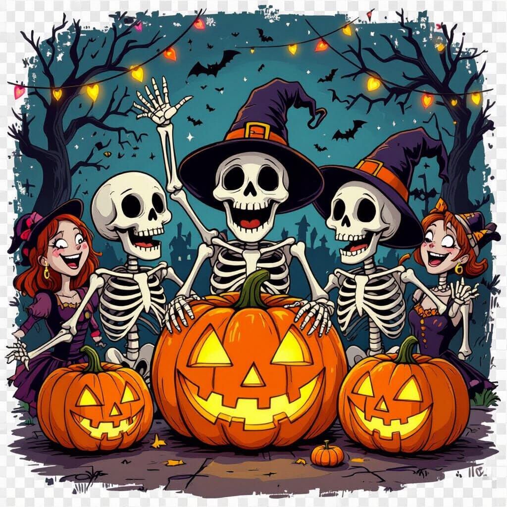Skeletal Pumpkins Celebrate Halloween Party in Gothic Style