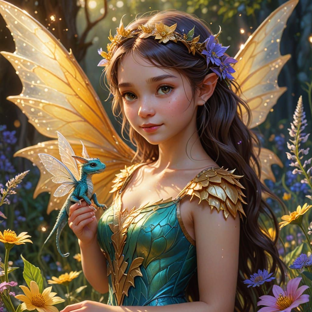 Fairy and Dragon Fantasy Oil Painting