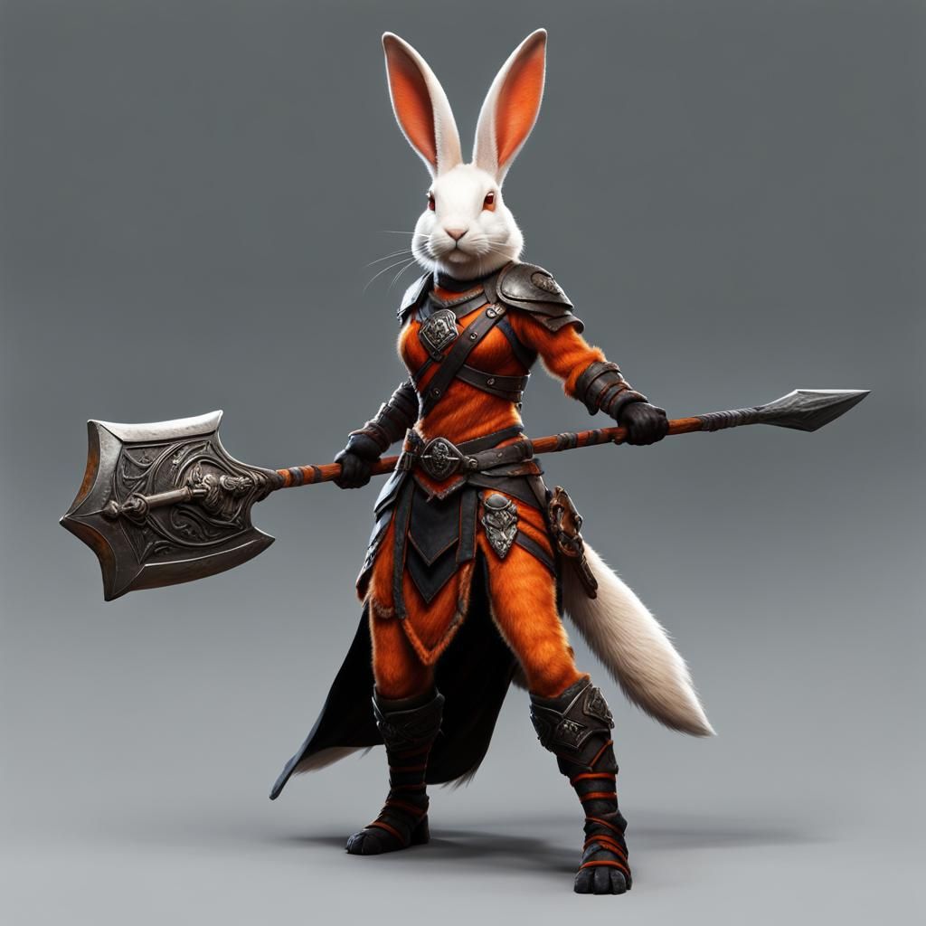 Rabbit Barbarian Warrior in Fantasy Setting