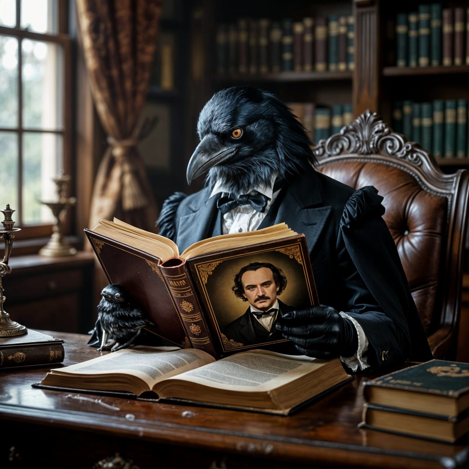 Gothic Raven Reading Edgar Allan Poe Book