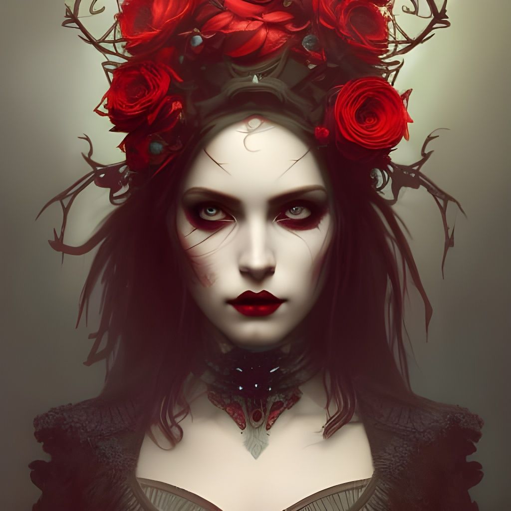 Gothic Woman in Red Headdress: Hyperdetailed Portrait
