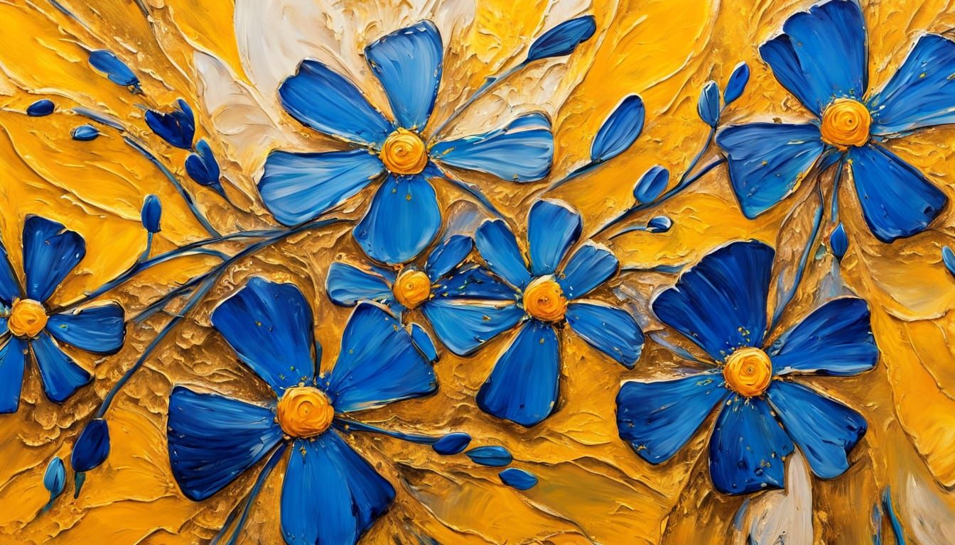 Abstract Expressionism: Blue and Yellow Floral Close-Up