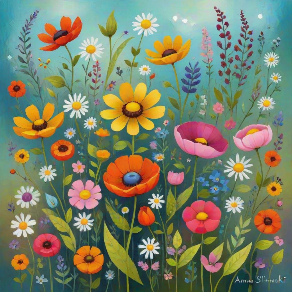 Vibrant Wildflowers in a Sunlit Meadow