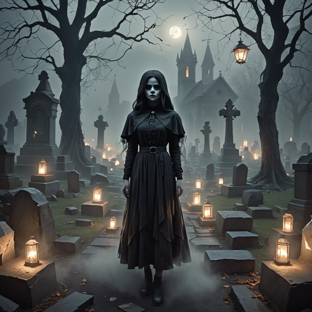 Ghostly Girl Rises in Eerie Low-Poly Graveyard
