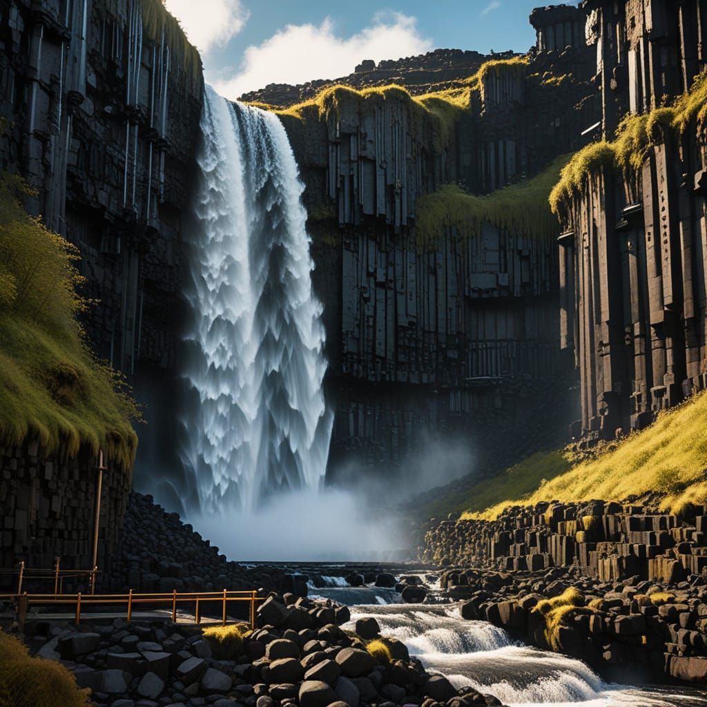 Steampunk Svartifoss Waterfall in Iceland