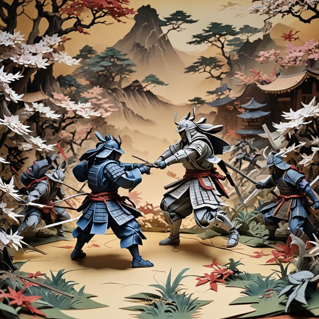 Samurai Battle in Pop-Up Anime Style