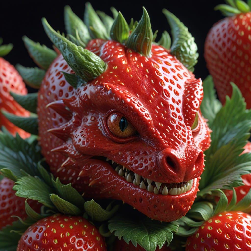 Dragon Face on a Strawberry