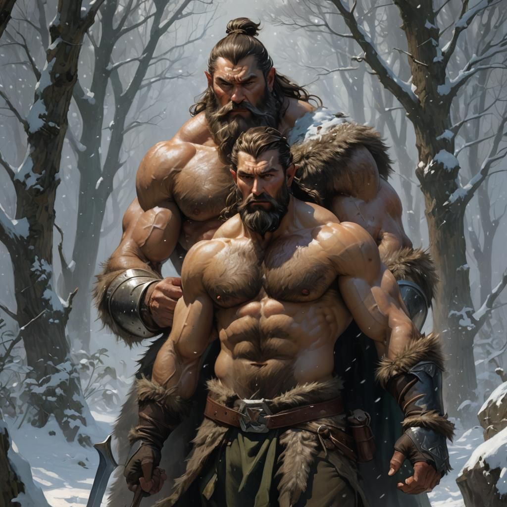 Fantasy Warrior in Winter Forest, Art Nouveau Style