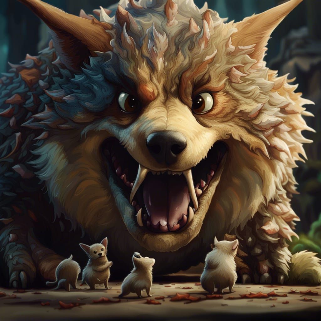 Monster Cuddles Corgis in Epic Digital Painting