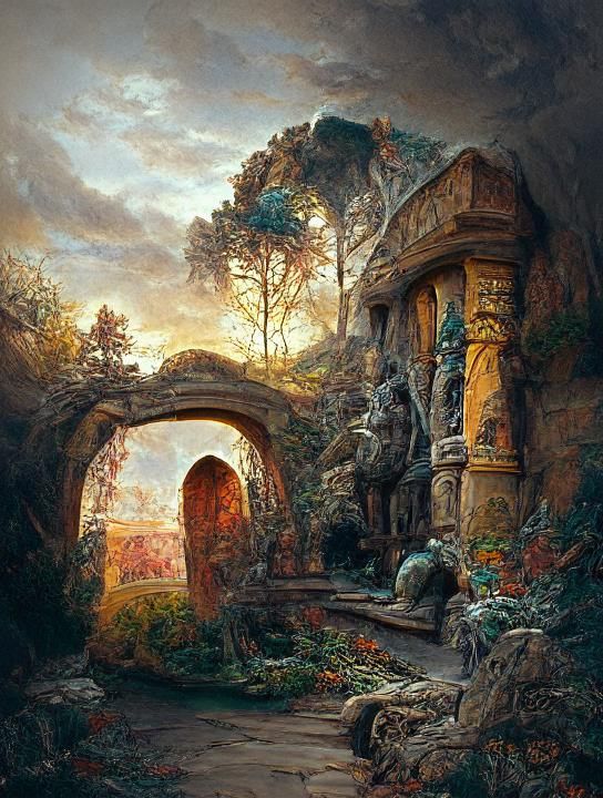 Eerily Lit Cemetery Entrance in 3D