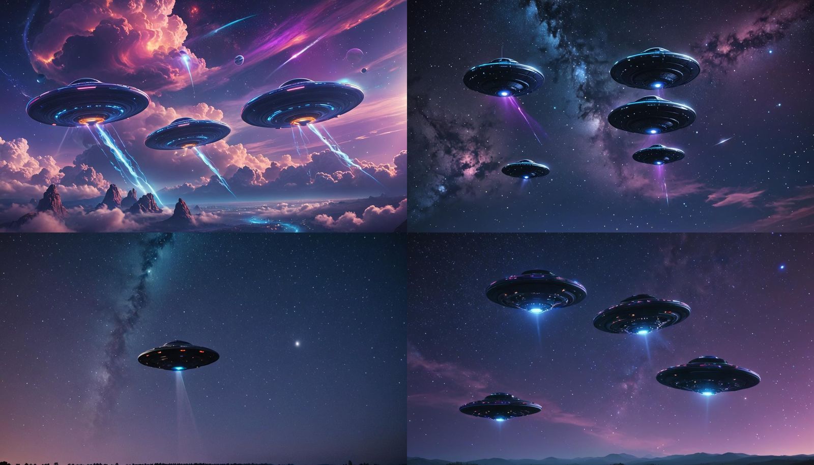 UFOs in Starry Night Sky