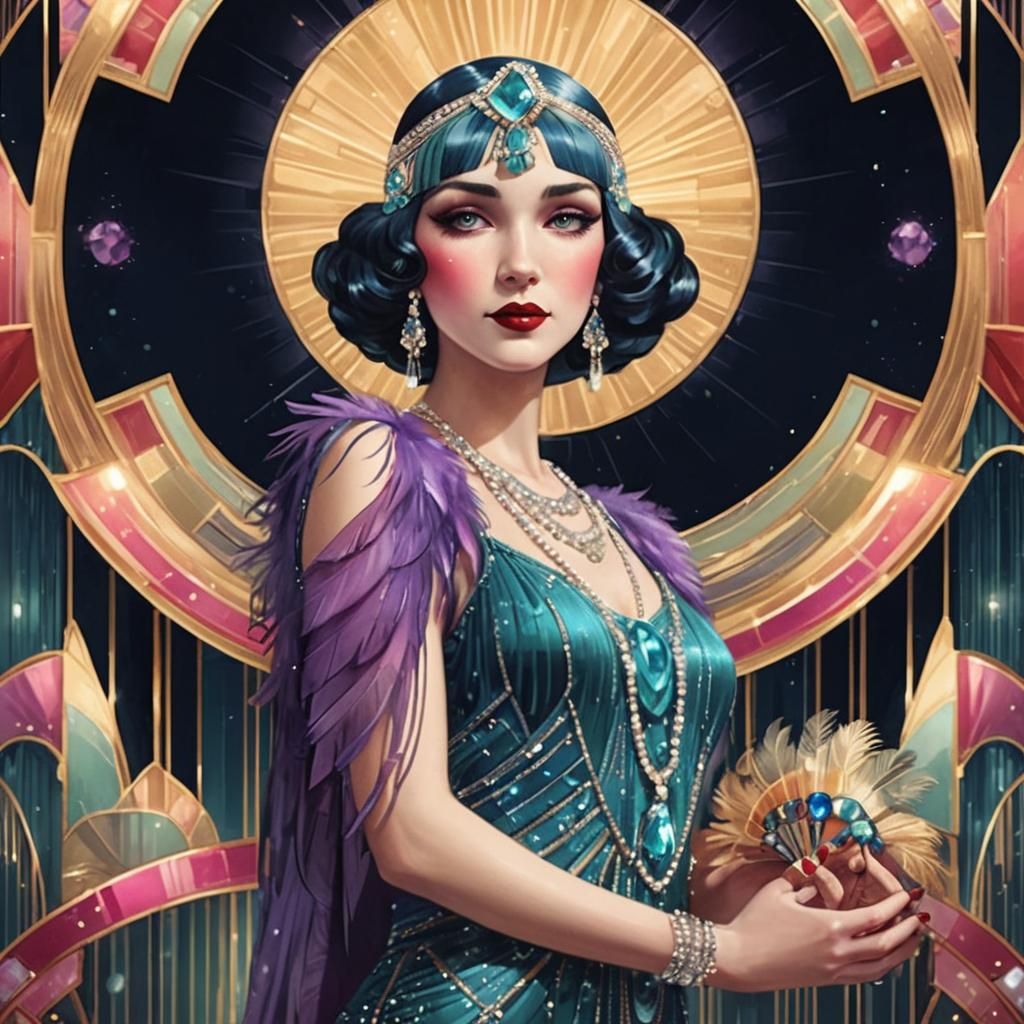 Art Deco Burlesque Woman in Candy Art Style