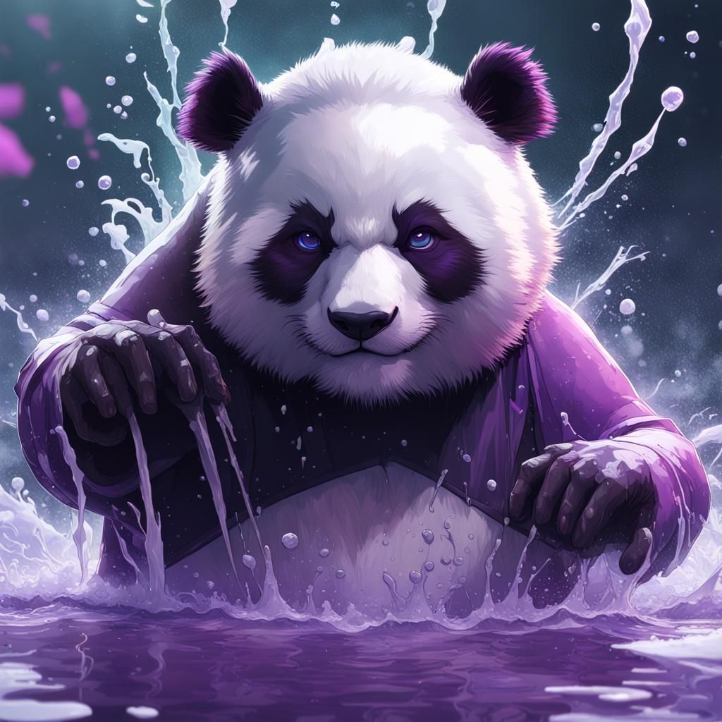 Purple Panda Water Bender Portrait in Artgerm Style
