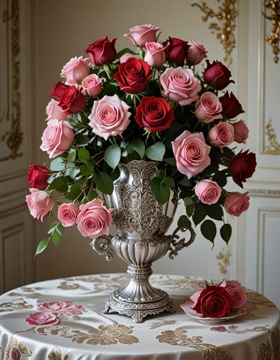 A Bouquet of Vibrant Roses in Elegant Settings