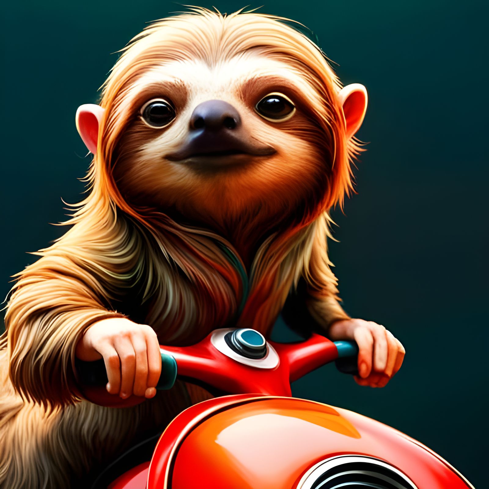 Fluffy Sloth Baby on Scooter: Hyperdetailed Digital Art
