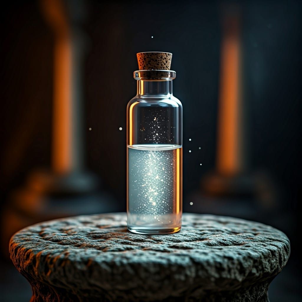 Shimmering Vial on Altar in Dark Gothic Style
