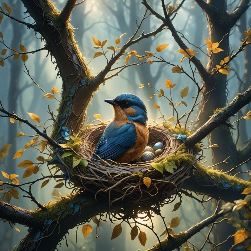 Bird's Nest Construction: Hyper-Realistic Matte Painting