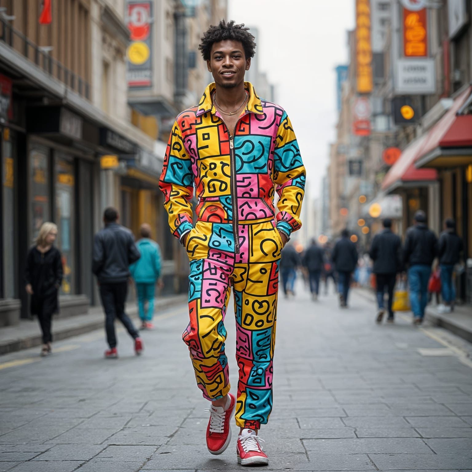 Pop Art Man Struts Down City Street