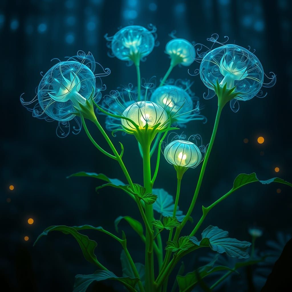 Ethereal Bioluminescent Bloom in Mystical Forest