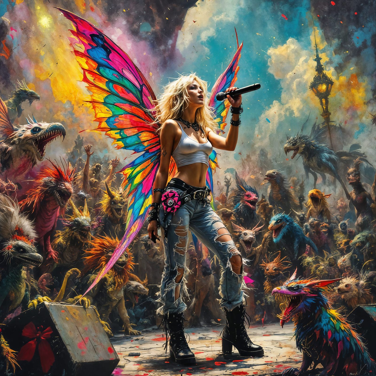 Vibrant Fairy Rockstar Shines on Stage in Grunge Style
