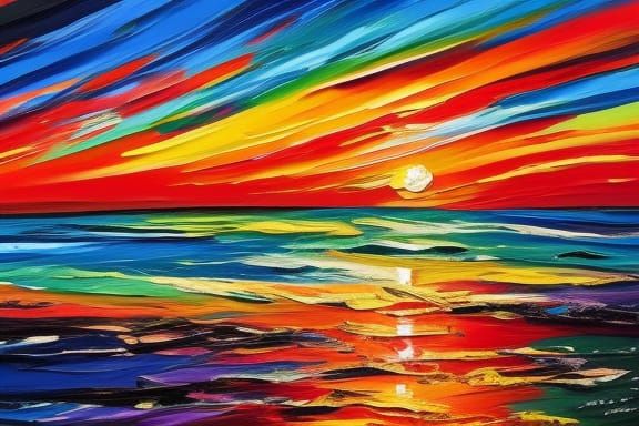 Ocean Sunset as Impasto Acrylic Painting