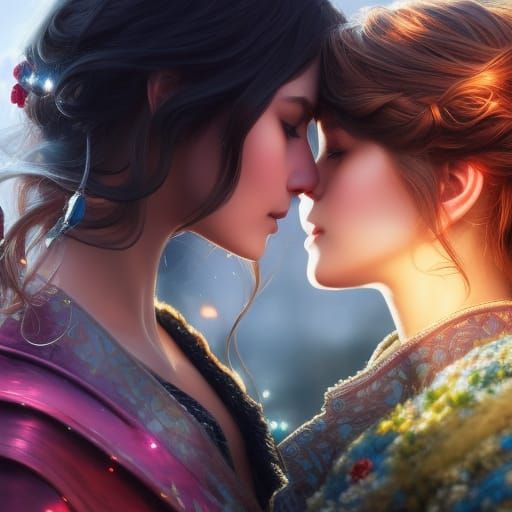 Two Women Kissing with Engagement Ring