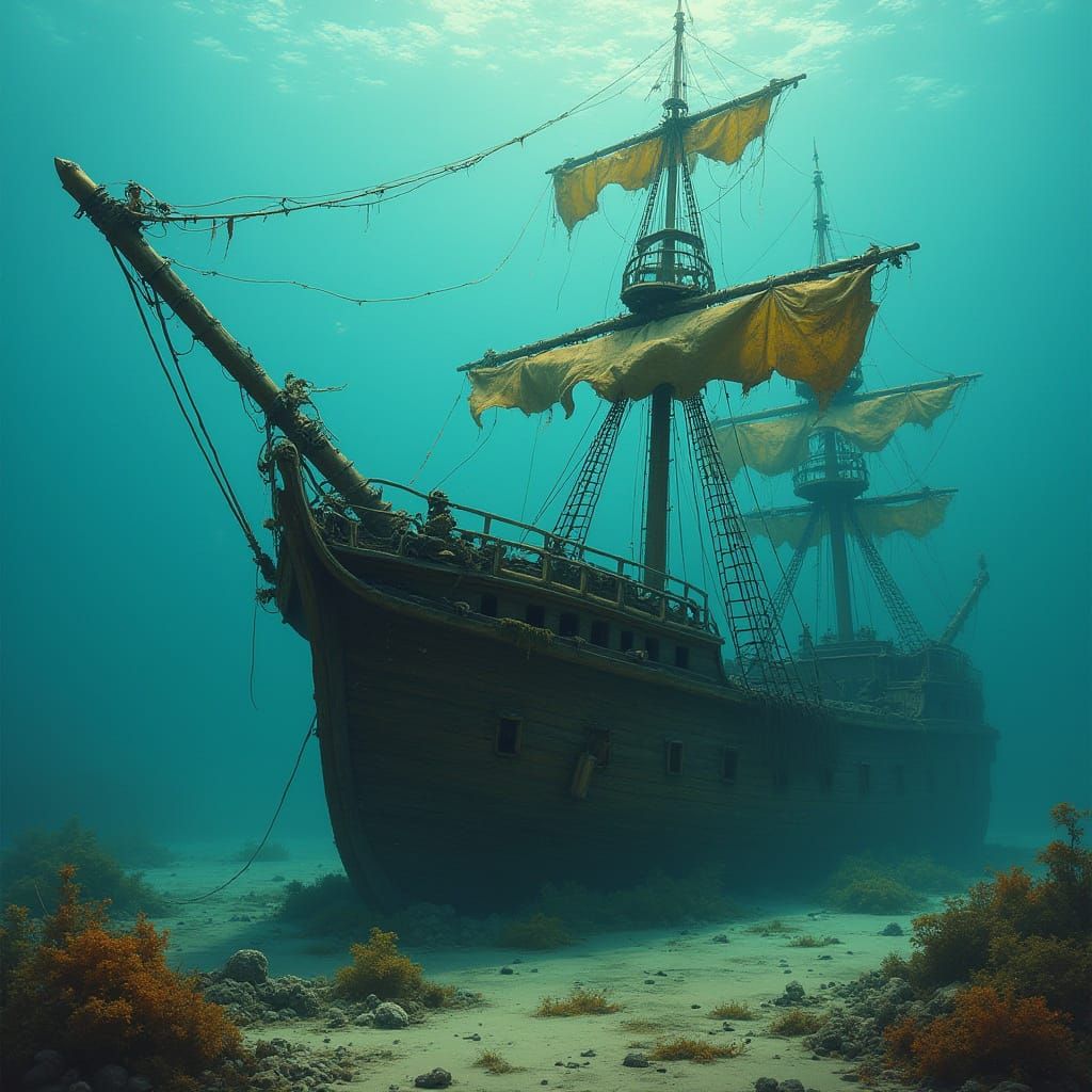 Sunken Pirate Ship in Imaginative Realism Style