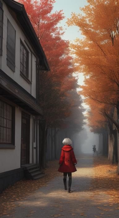 Girl in Autumn Leaves: 3D Anime Art