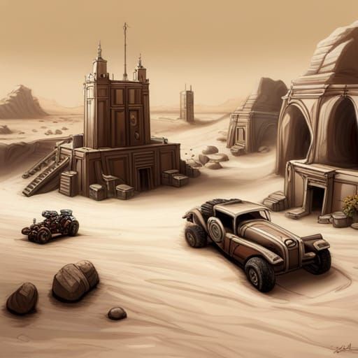 Grimdark Desert Racetrack in Warhammer 40K Style