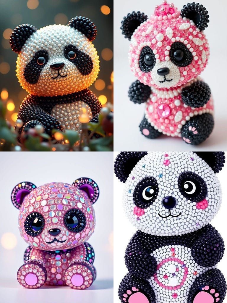 Sparkling Beaded Panda: Adorable Decorative Art