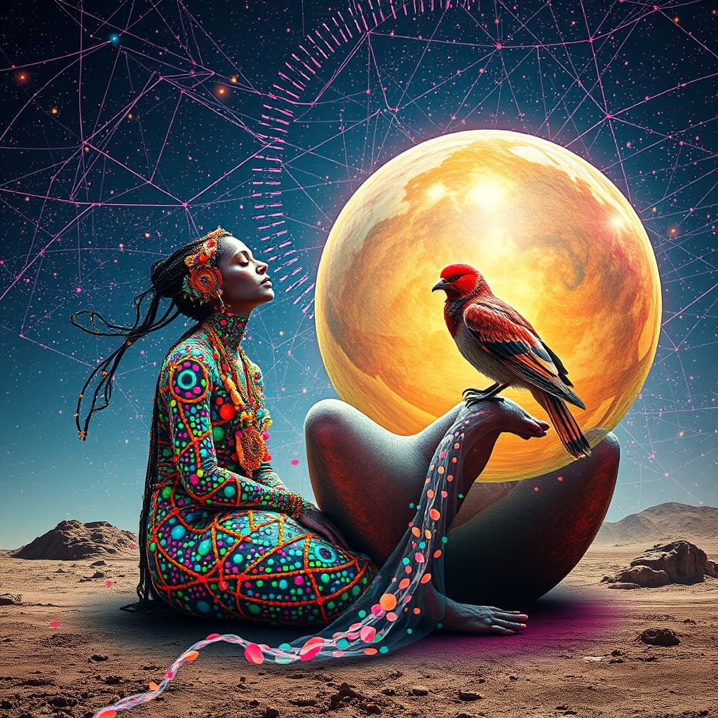 Mystical Shaman in Trance, Vibrant Energy Collage