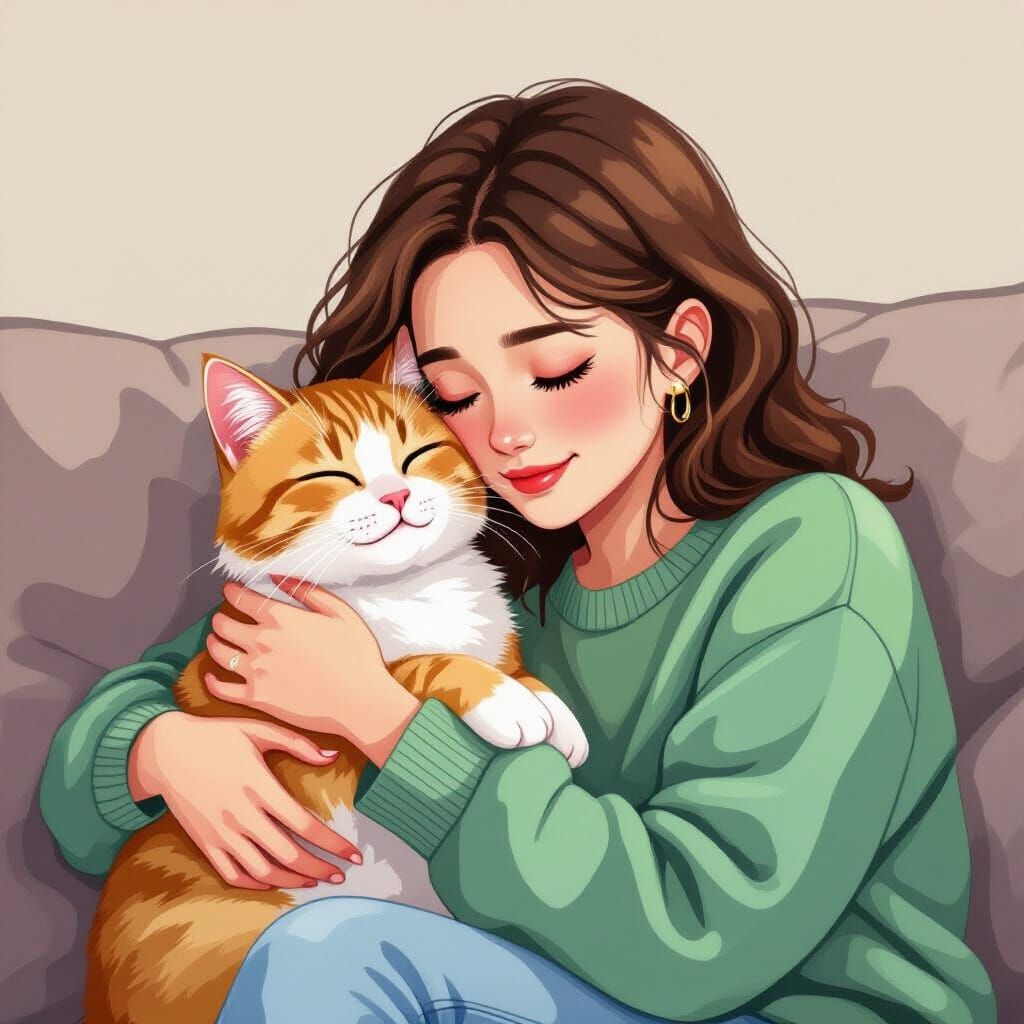 Gouache Painting: Cat Comforts Human
