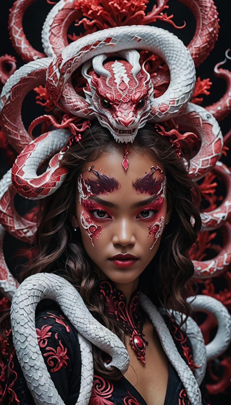 Ghostly White Snake Demon Portrait in Hyperrealism